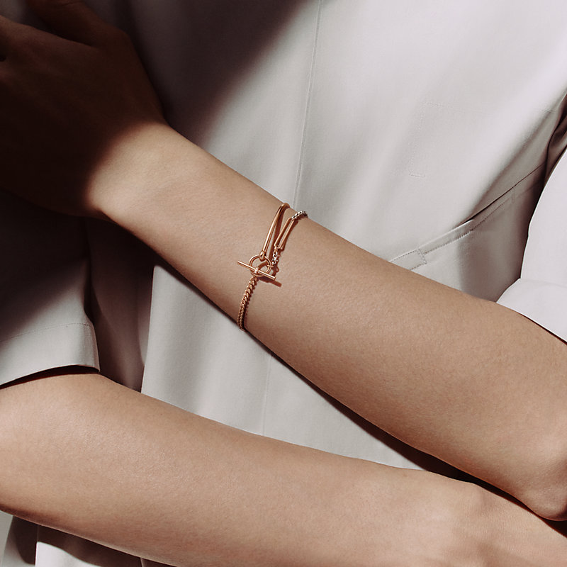 Mix and H bracelet, medium model - Rose gold | Hermès USA